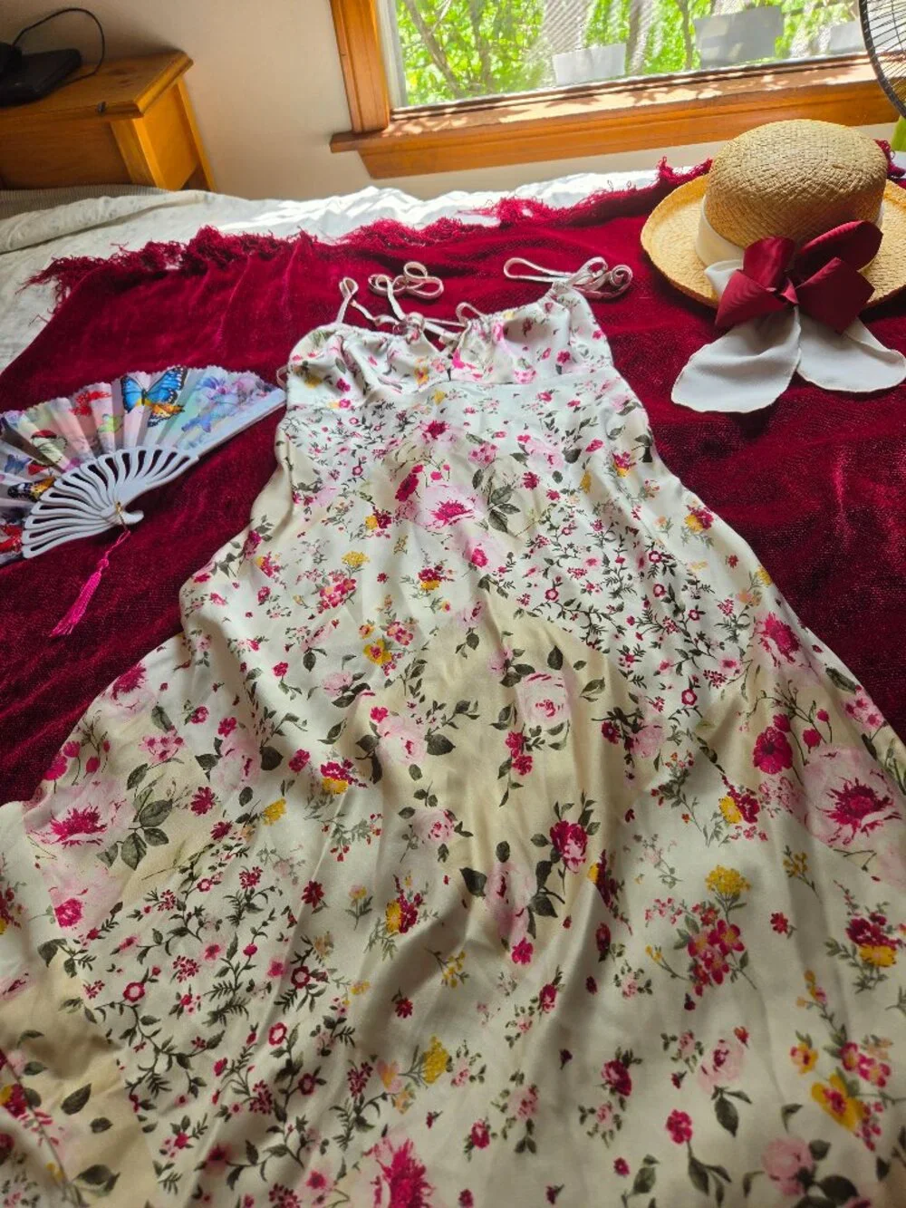 STUNNING SILKY SOFT FLORAL RUFFLE CORSET DRESS SIZE M-L
